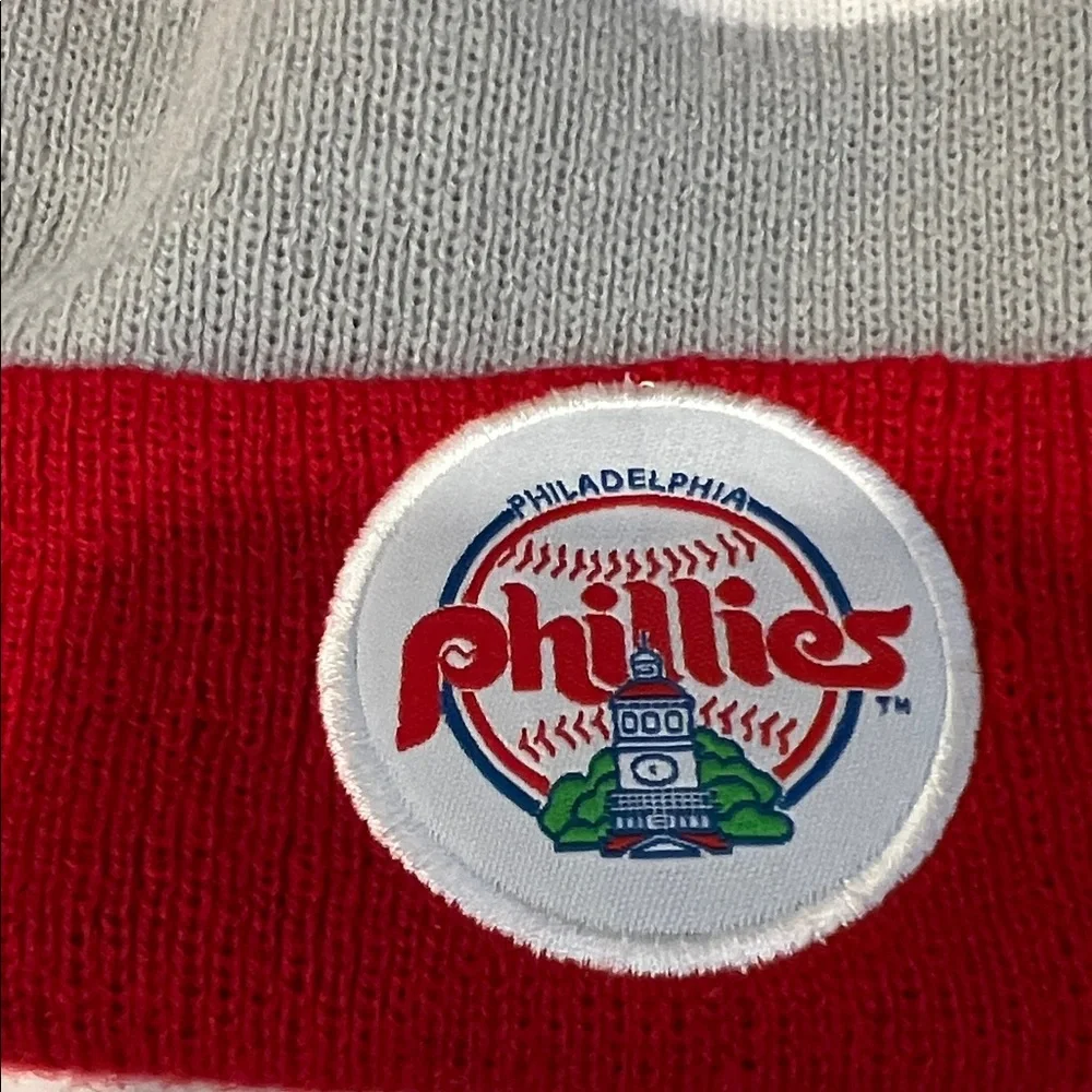Phillies Kids Pom-Pom Beanie - Red and Gray